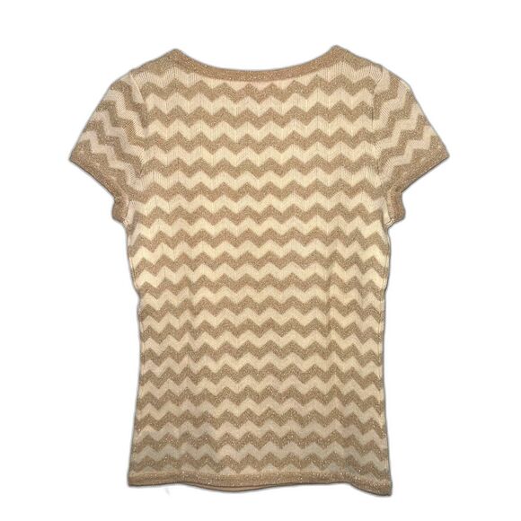 Lilly Pulitzer Sydney Chevron SS Merino Wool Blend Sweater - Gold/Ivory S - Picture 3 of 6
